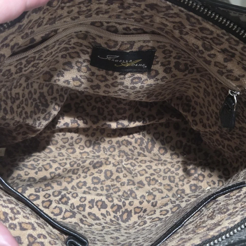 Isabella Adams Gray Black Python Print Leather Satchel Handbag Whipstitch Zip...